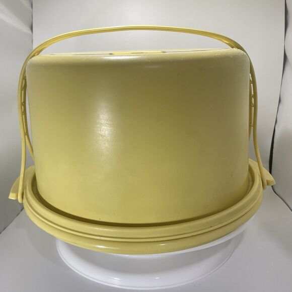 Vintage Harvest Gold Tupperware Cake Carrier With Handle Made In USA - Picture 5 of 11